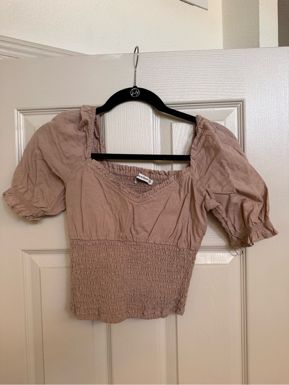 Abercrombie & Fitch Tan Smocked Puff Sleeve Crop Top